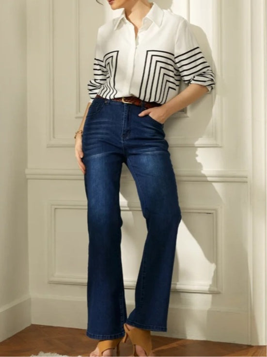 Autumn women's striped long-sleeved shirt