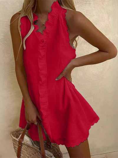 Cotton and Linen Ruffled Mini Dress