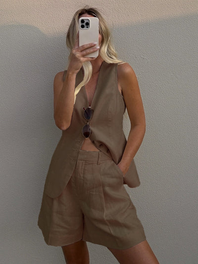 Cotton and Linen Vest + Shorts Set