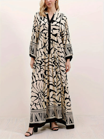 Printed lantern sleeves loose dress