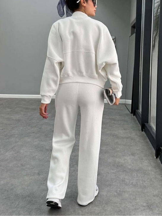 Women's zippered cardigan and straight pants suit