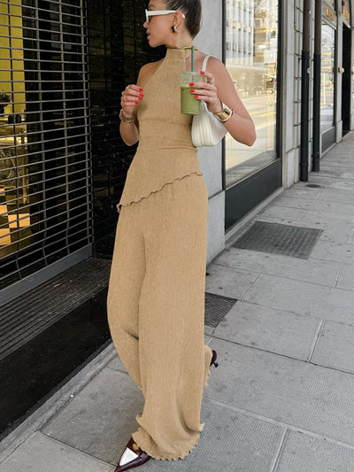 Halter neck pleated textured set