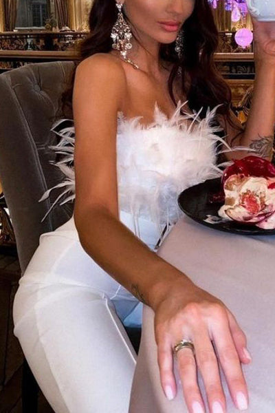 Feather Sexy Off Shoulder Sleeveless Slim Jumpsuit