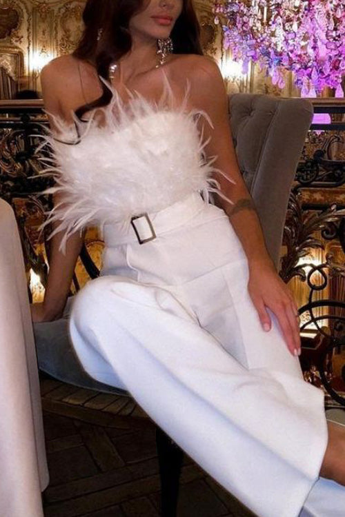 Feather Sexy Off Shoulder Sleeveless Slim Jumpsuit