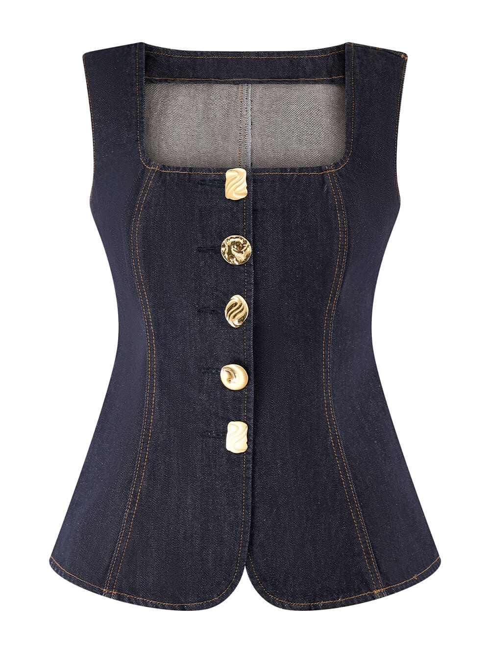 Unique Button-Down Denim Vest Top + Straight Jeans