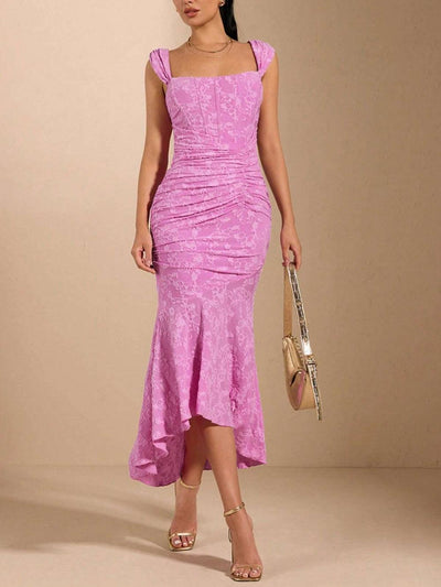 Taro powder bell floral maxi dress