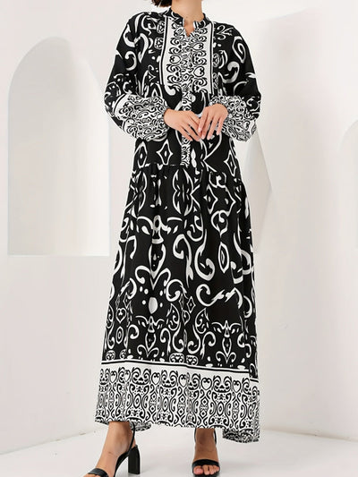 Printed lantern sleeves loose dress