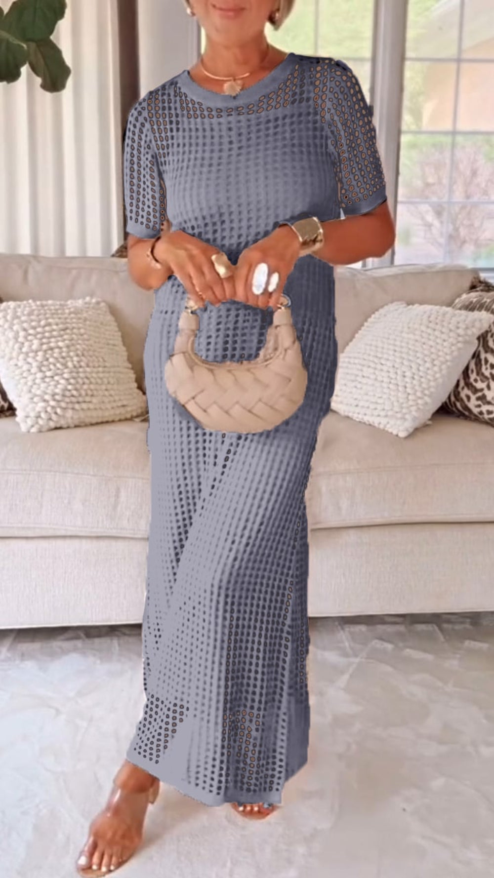 Elegant Boat Neck Hollow Airy Two-piece Dress