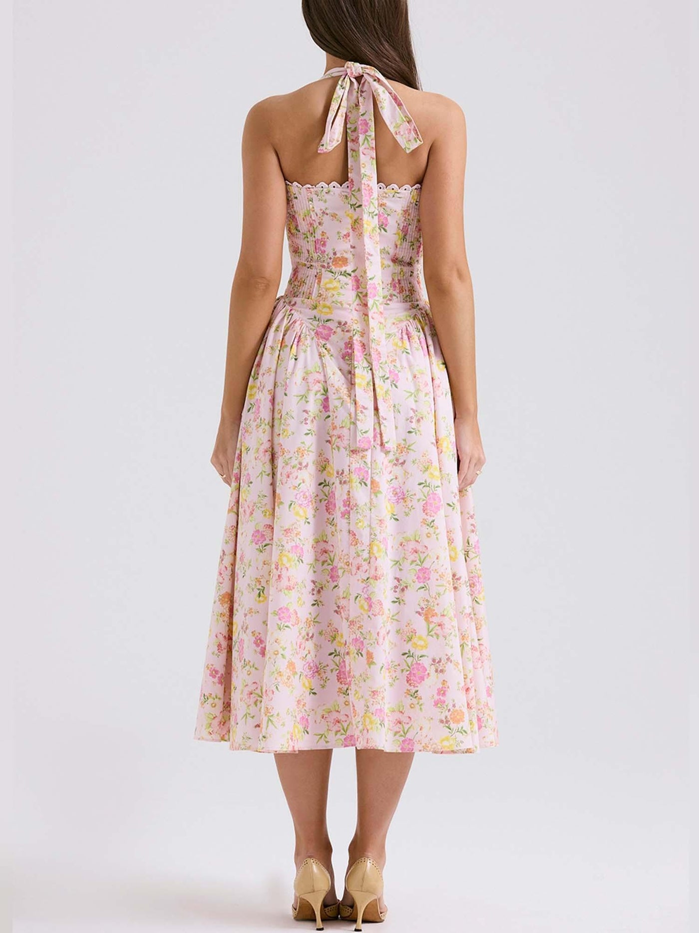 Romantic Floral Corset Midi Dress