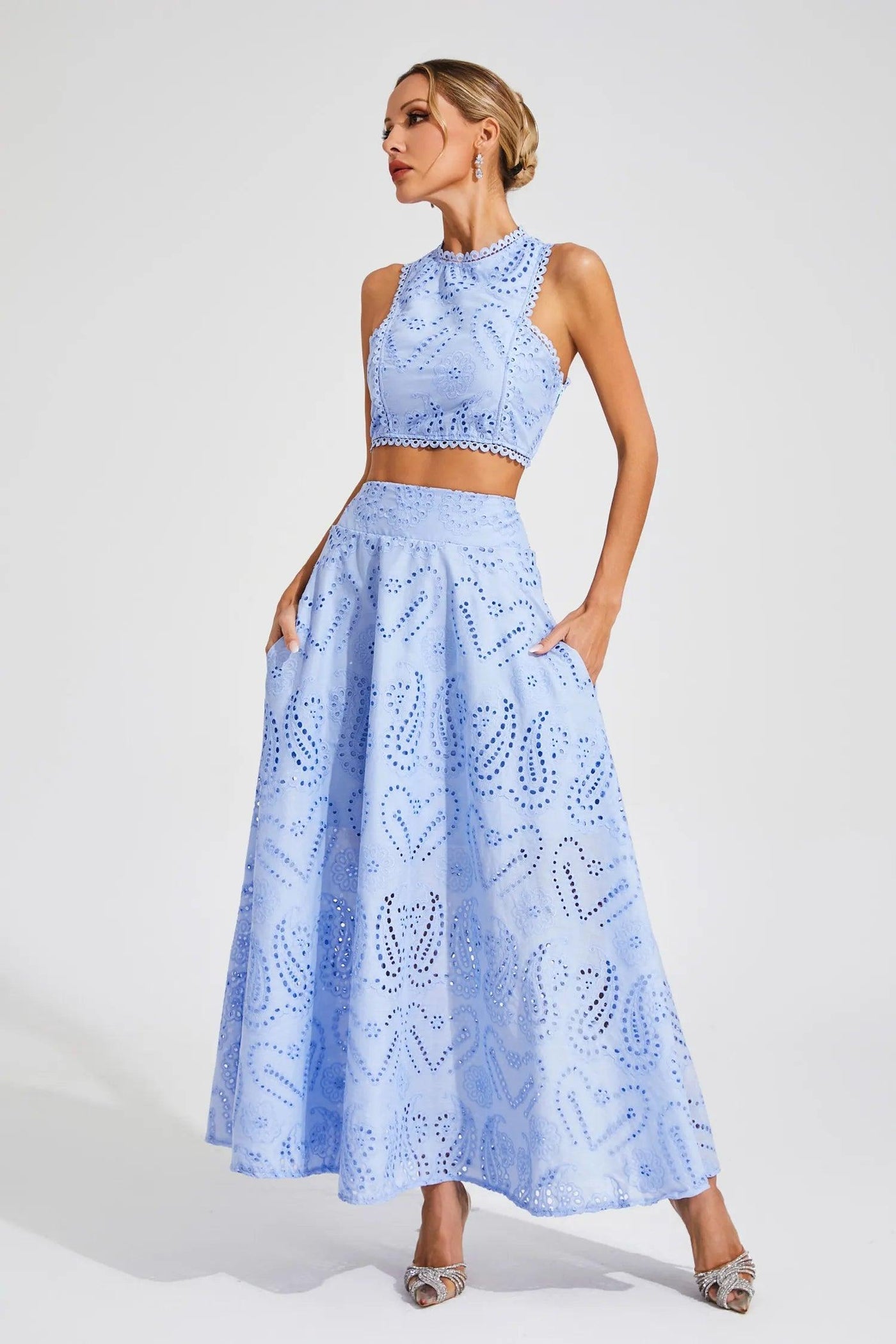 Halia Blue Embroider Sleeveless Set