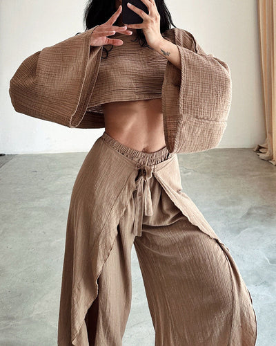 Casual slit tie two-piece set