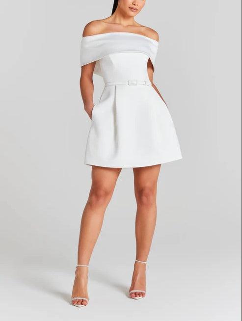 Elegant Evening Lapel Bandeau Removable Belt Pocketed Mini Dress