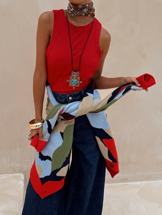 Abstract Geometric Pattern Knitted Jacket