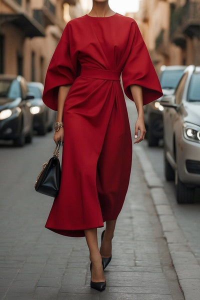 Elegant Solid Color Waist Dress