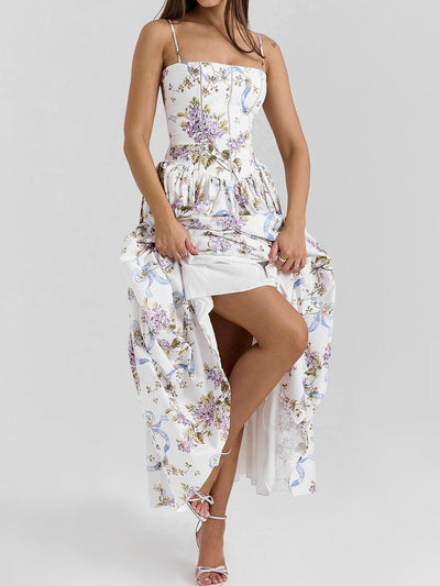 Printed fitted camisole midi dress