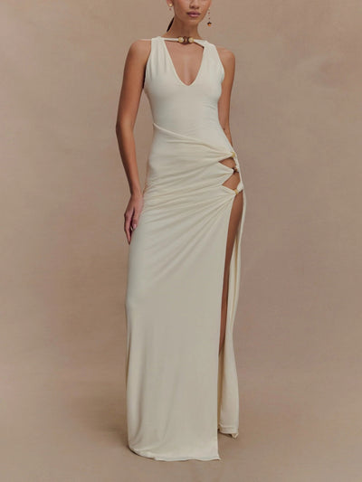Slinky Beaded Maxi Dress - Ivory