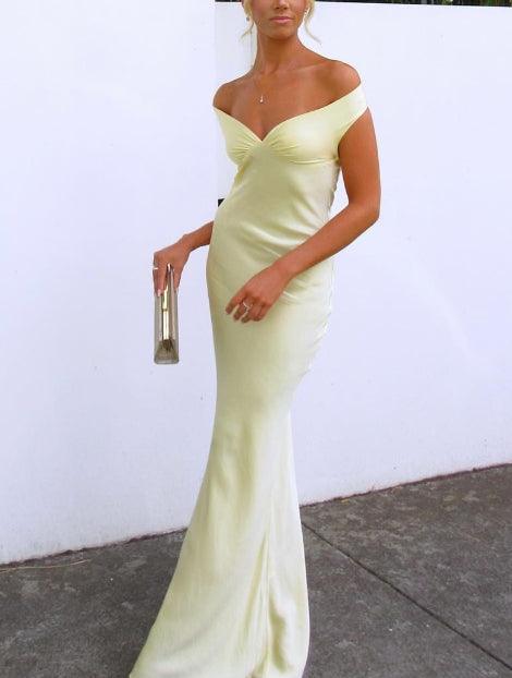 Off Shoulder Gown Satin Maxi Dress