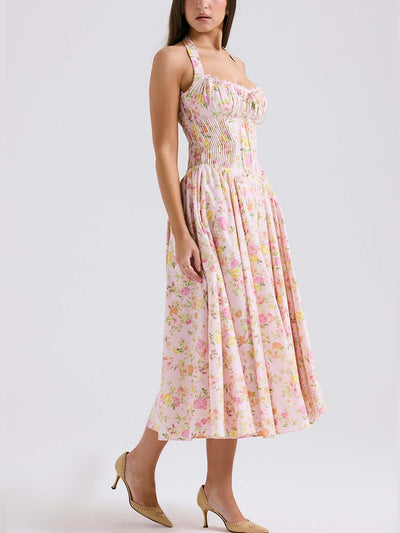 Romantic Floral Corset Midi Dress