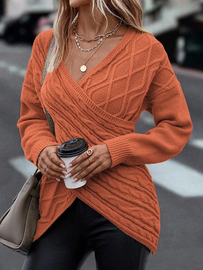 V-Neck Cross Jacquard Slim Fit Casual Sweater