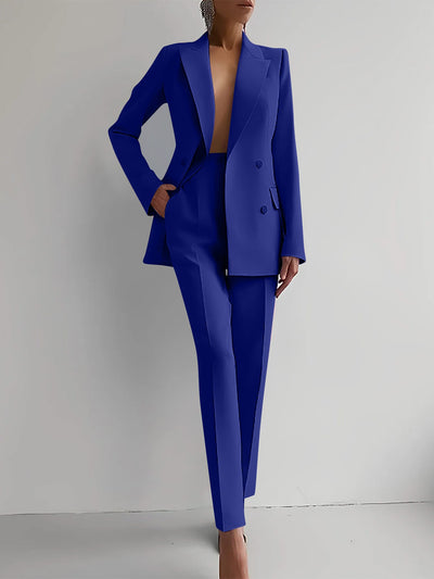 Casual Commuting Solid Color Blazer & High Waist Pants Set