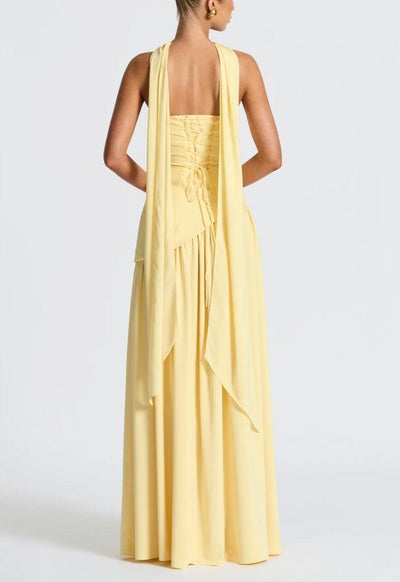 Strapless Slit Ribbon Maxi Dress
