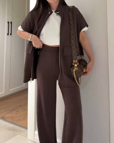 Casual Waist Stretch Detail Top & Pants Two-Piece Set