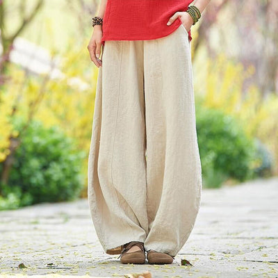 Vintage Plain Pocket Casual Lantern Pants