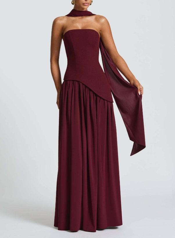 Strapless Slit Ribbon Maxi Dress