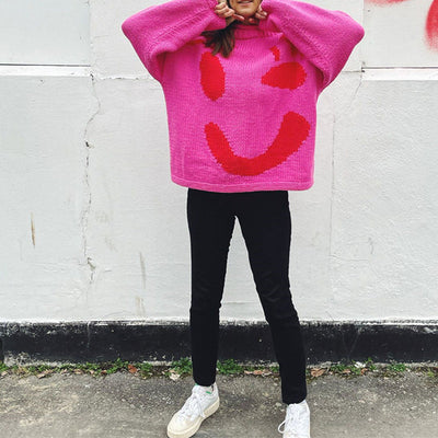 Casual Knitted Smiley Sweater