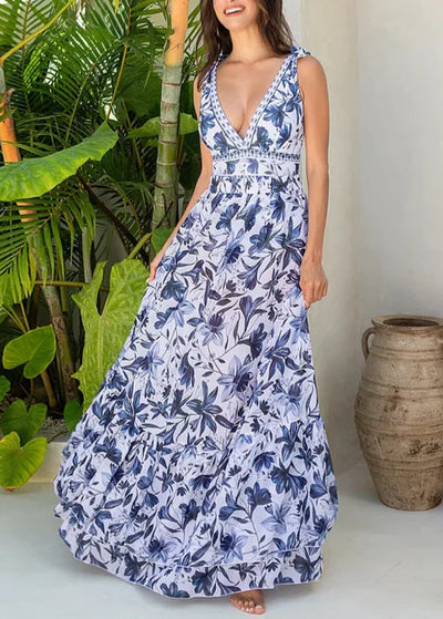 V Neck Lace Up Printed One Piece Swimsuit and Skirt01