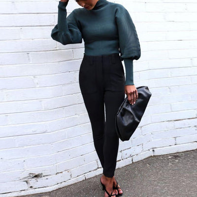 Casual Balloon Sleeve Turtleneck Sweater