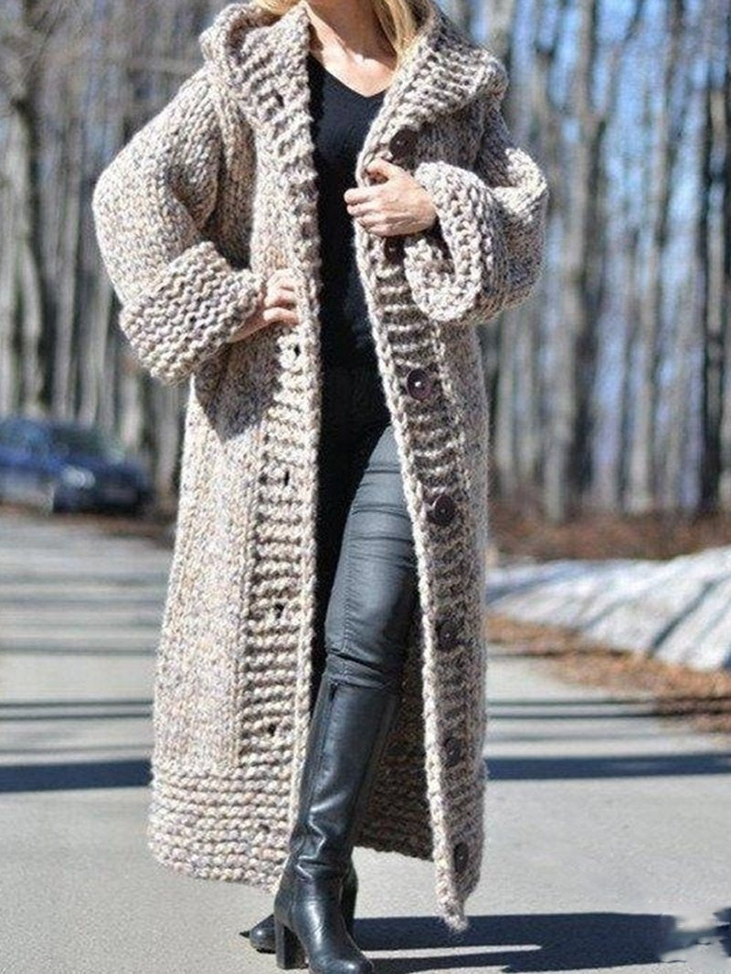 Solid Medium-Length Jumper Sweater Coat