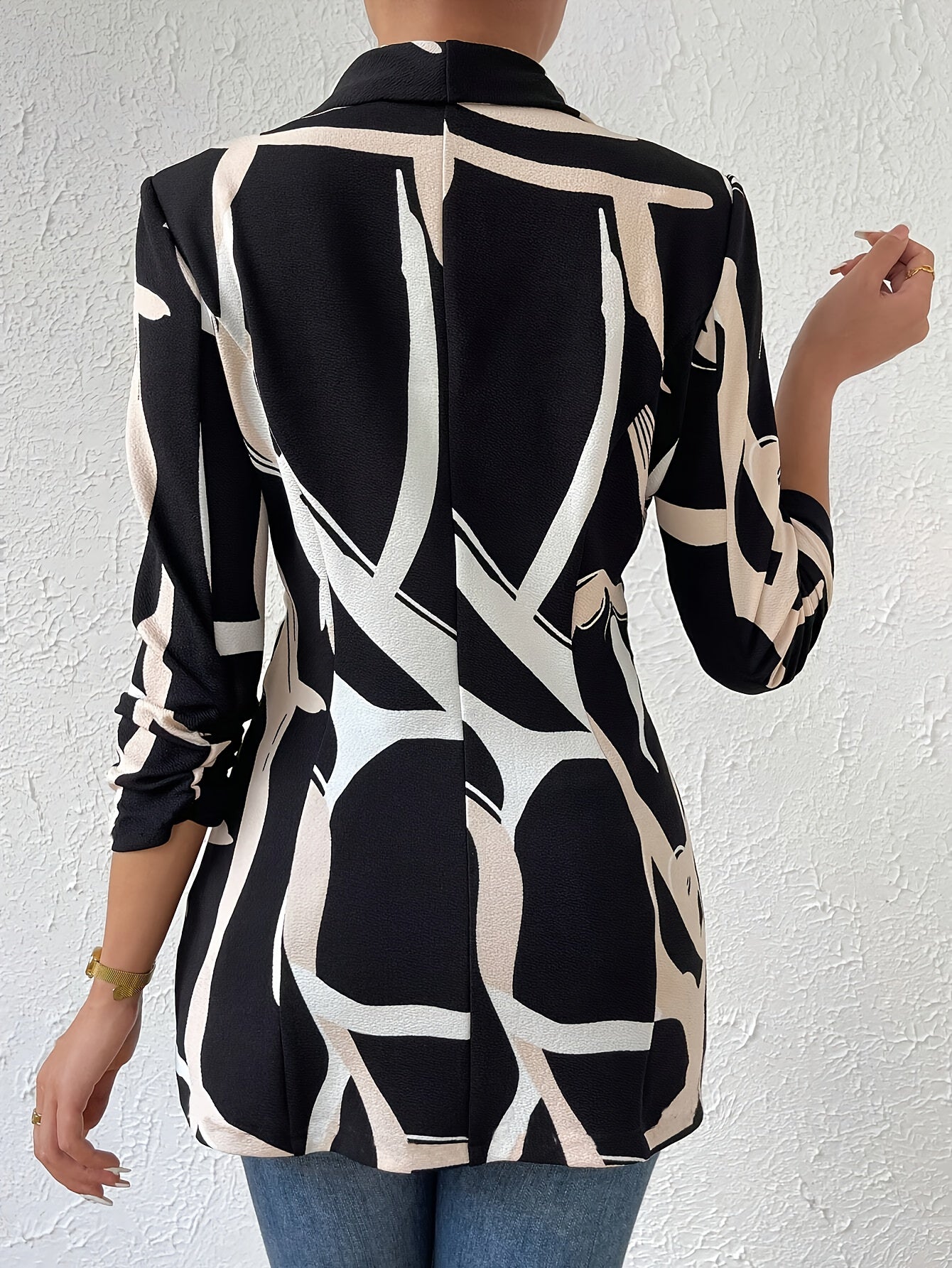 Abstract print blazer with button front elegant long sleeve blazer for office and work women's clothing.