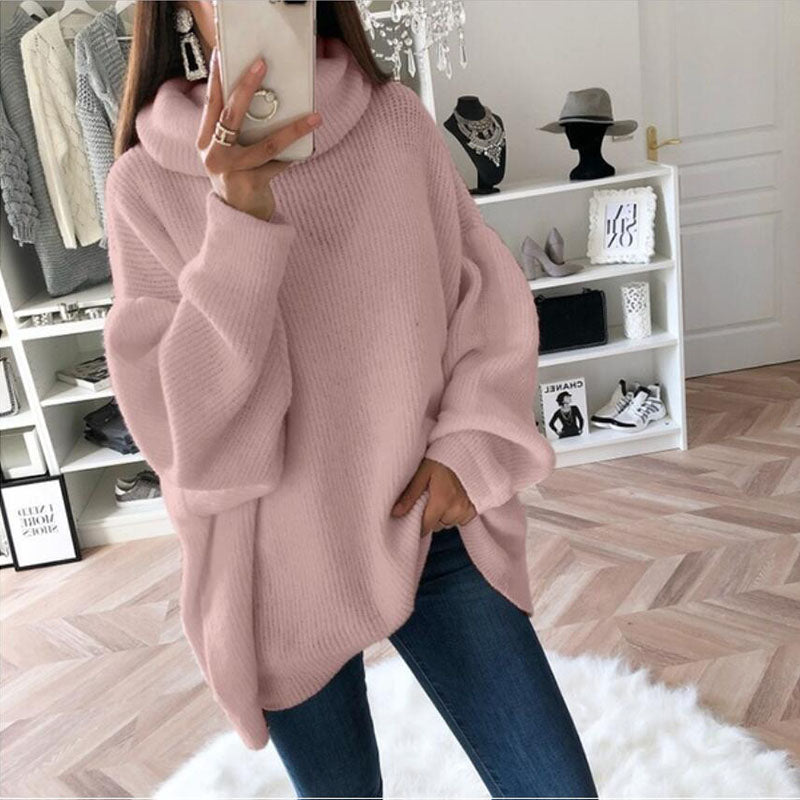 Turtleneck Knit Pile Collar Loose Sweater