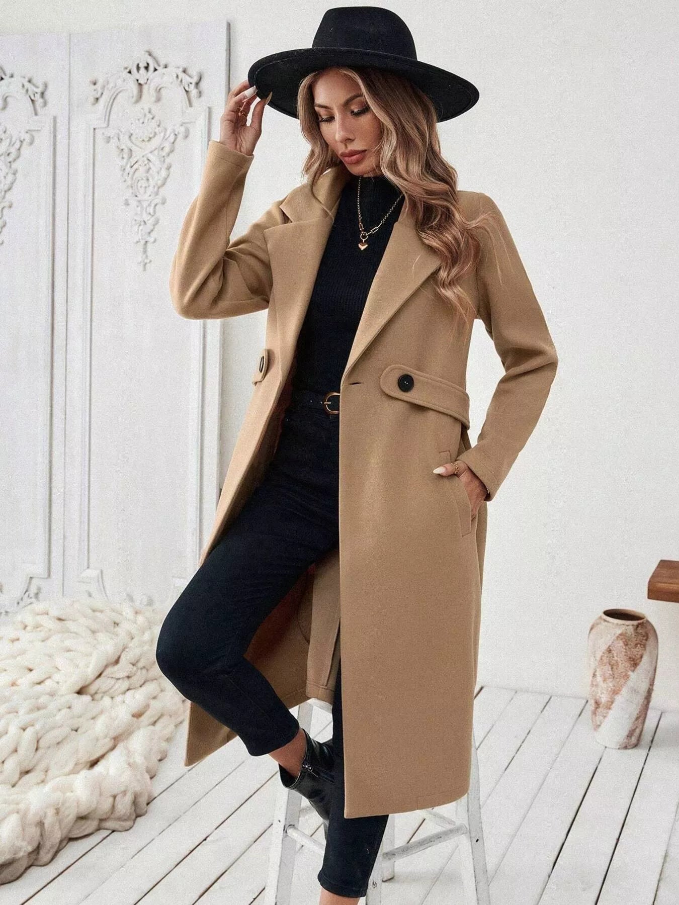 Camel Lace Up Coat