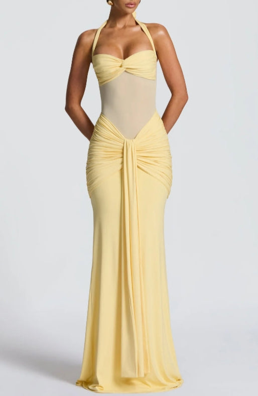 Strapless Lace-up Maxi Dress