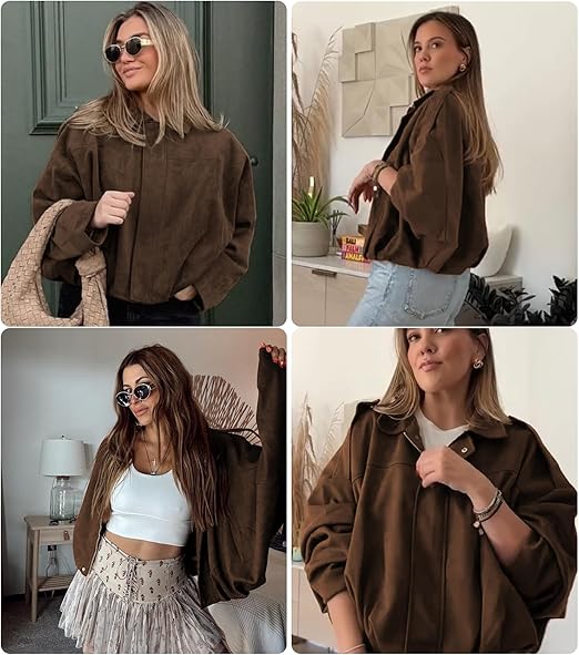 Womens Suede Lapel Pilot Cropped Jacket