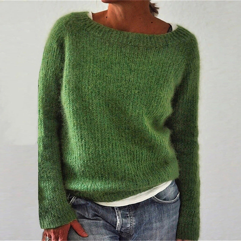 Casual Solid Color Soft Crew-neck Sweater