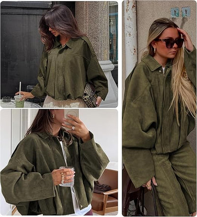 Womens Suede Lapel Pilot Cropped Jacket