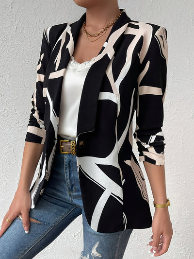 Abstract print blazer with button front elegant long sleeve blazer for office and work women's clothing.