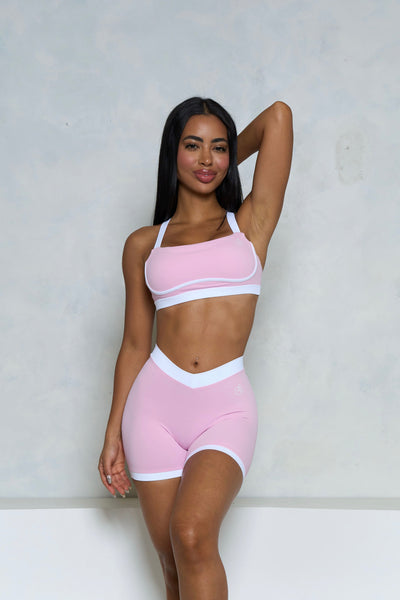 Light Pink and White V-Waist Scrunch Butt Shorts
