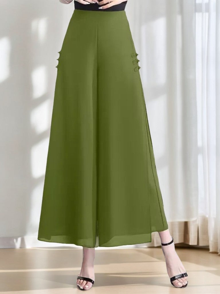 Slit drape chiffon cropped wide-leg pants
