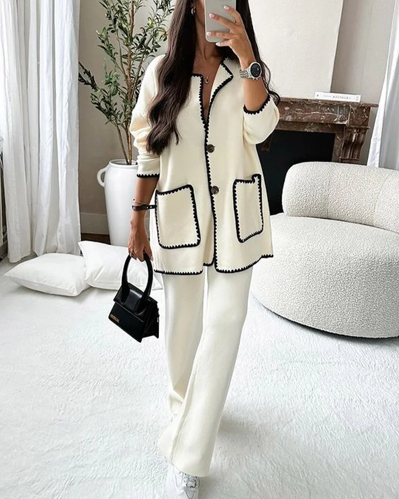 Edge Decorated Jacket Casual Pants Two-piece Set