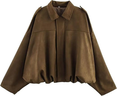 Womens Suede Lapel Pilot Cropped Jacket