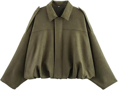 Womens Suede Lapel Pilot Cropped Jacket