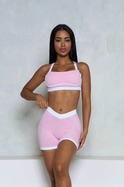 Light Pink and White V-Waist Scrunch Butt Shorts