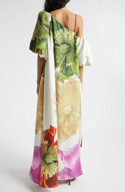 One Shoulder Floral Print Maxi Dress