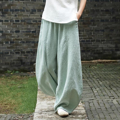 Vintage Plain Pocket Casual Lantern Pants