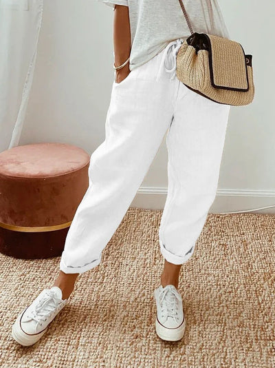 Solid Color Insert Pocket Drawstring Casual Pants