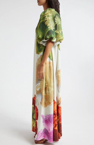 One Shoulder Floral Print Maxi Dress